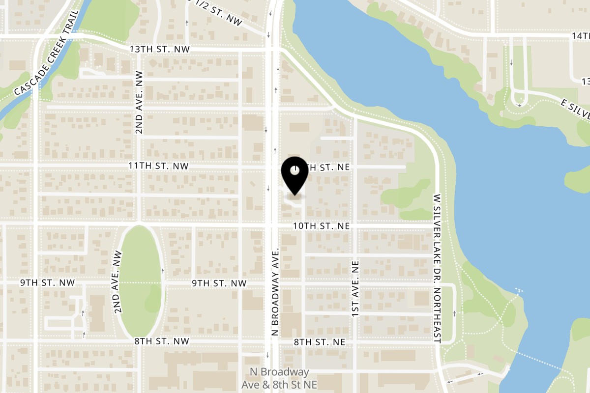 Map showing the location of Pho- Chau on 1014 N Broadway Ave in Rochester